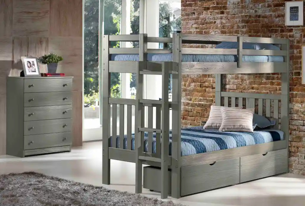 Cambridge Twin Over Twin Bunkbed w/Ladder – Gray Cambridge Twin Over Twin Bunkbed w/Ladder - Gray - Image 1