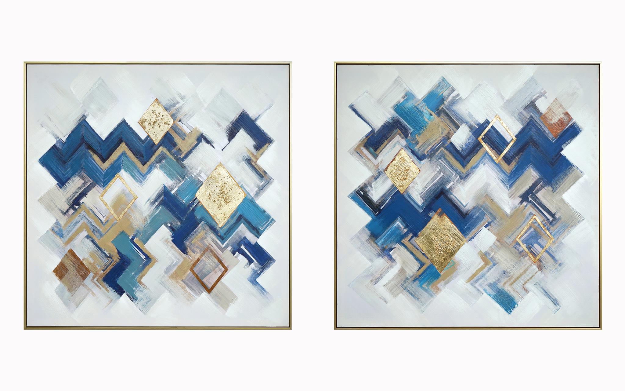 Hand Painted Textured Canvas in Frame (Set) Hand Painted Textured Canvas in Frame (Set) - Image 1