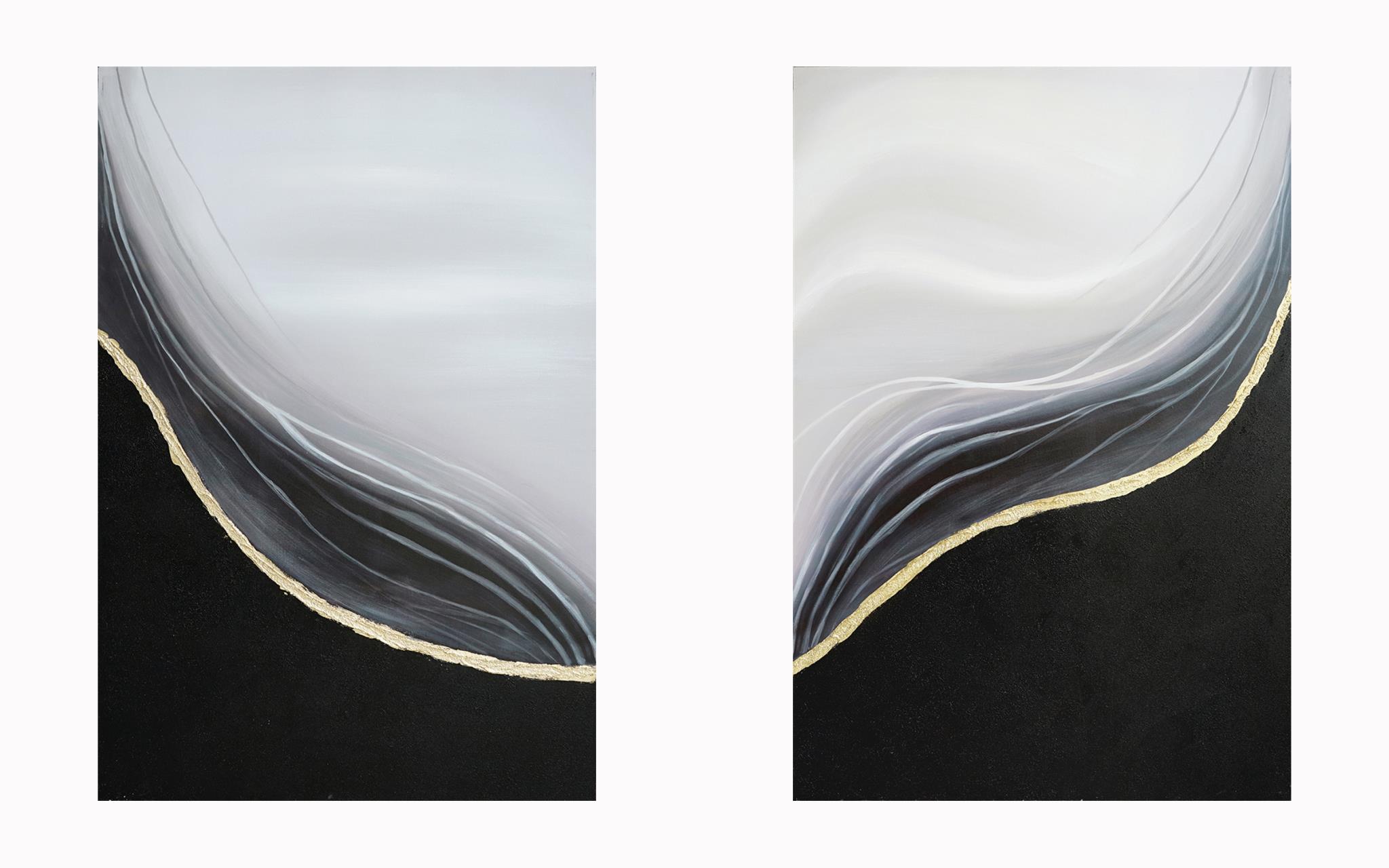 Hand Painted Textured Canvas W/ Foil in Frame (Set) Hand Painted Textured Canvas W/ Foil in Frame (Set) - Image 1
