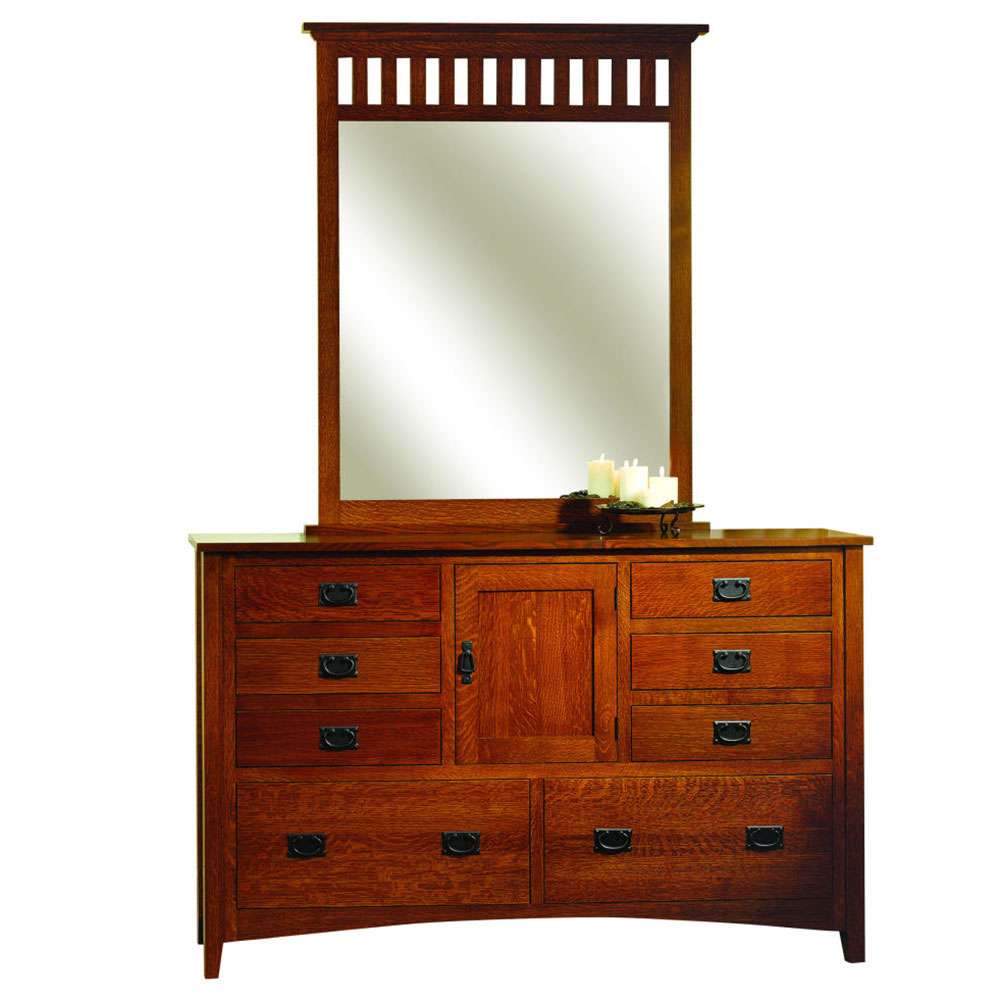 Mission Antique 8 Drawer Dresser – 1 Door W/ Mirror Mission Antique 8 Drawer Dresser – 1 Door W/ Mirror - Image 1