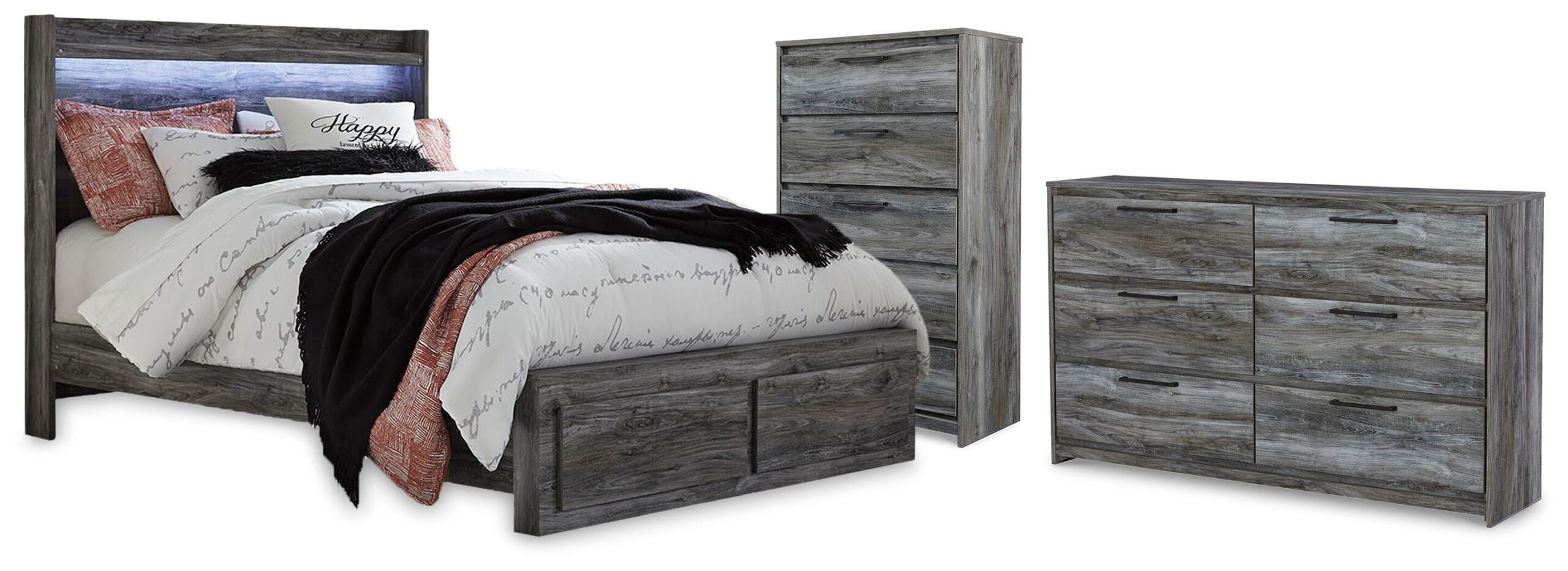 Baystorm Queen Panel Storage Bed, Dresser and Chest