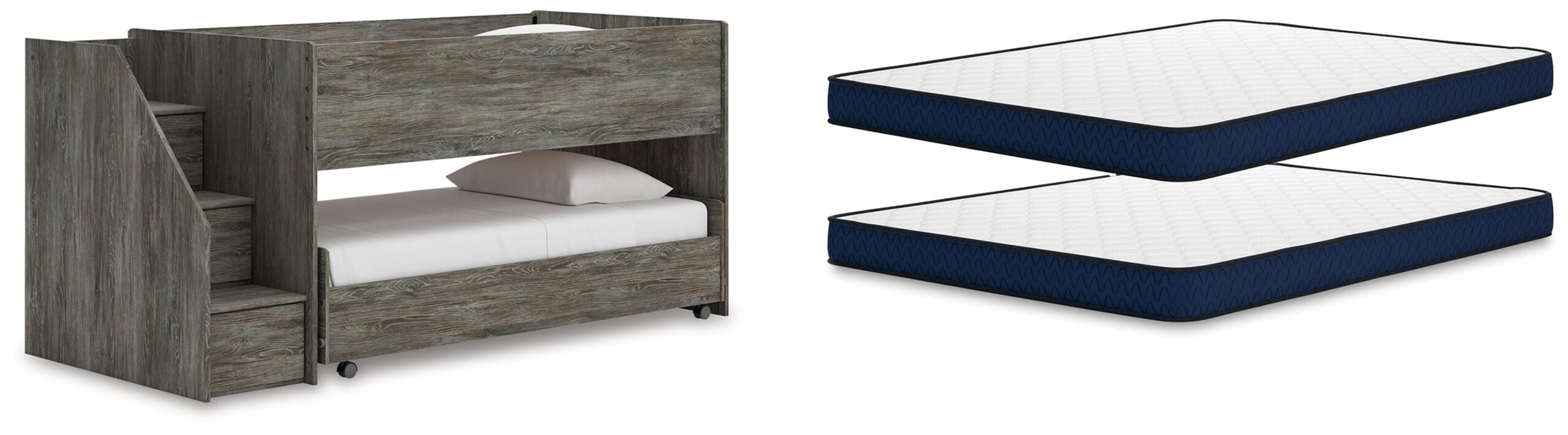Frandern Twin Over Twin Loft Bed and Mattresses
