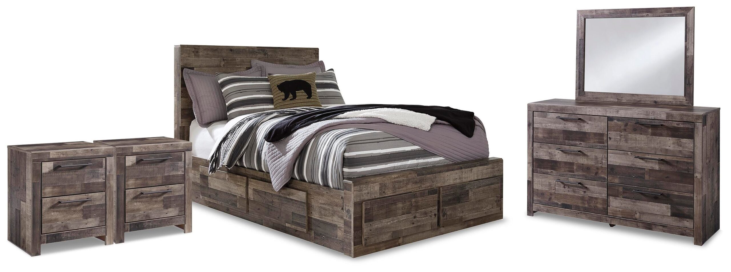 Derekson Full Panel Storage Bed, Dresser, Mirror and 2 Nightstands