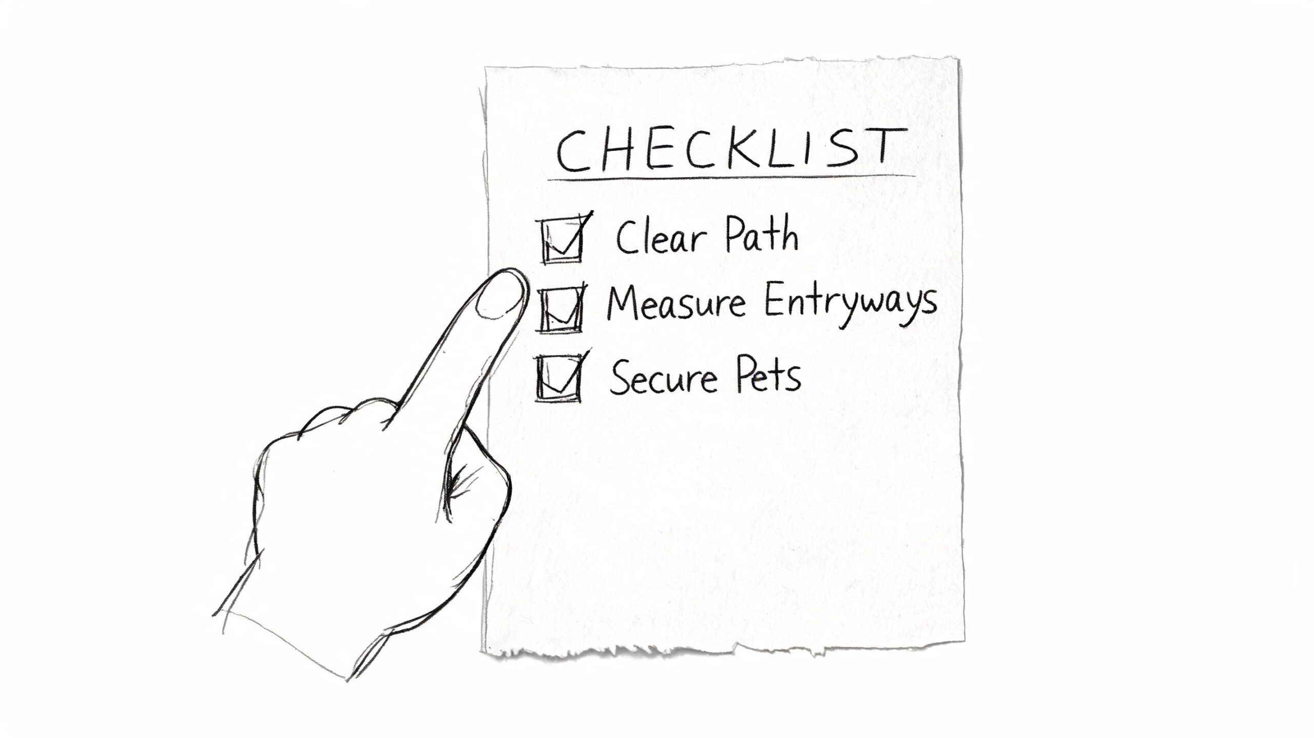 A hand-drawn illustration showing a hand pointing at a checklist titled Checklist with three completed tasks.