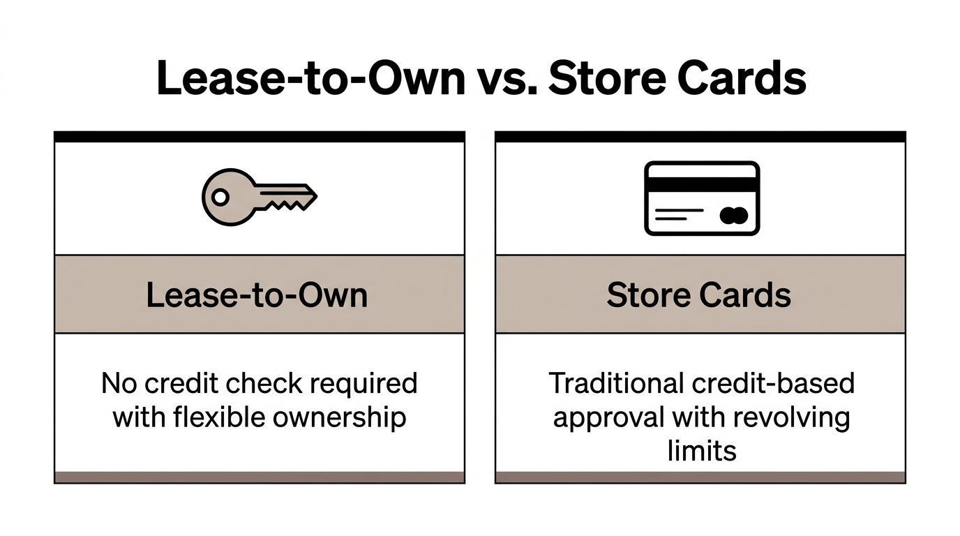 A comparison chart showing the differences between lease-to-own programs and traditional retail store credit cards.
