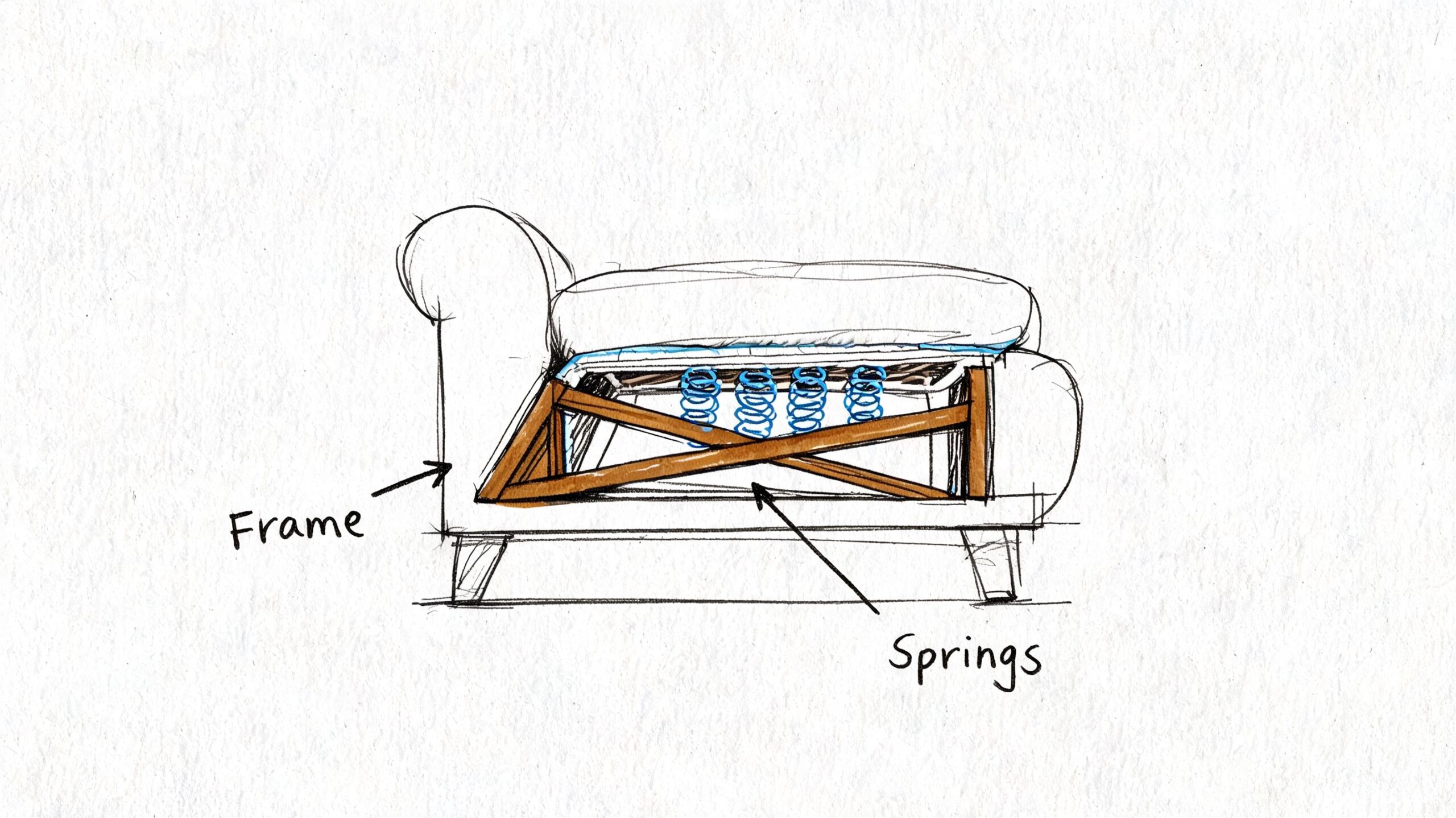 A cross-section illustration showing the interior frame and spring system of a Flexsteel furniture piece.