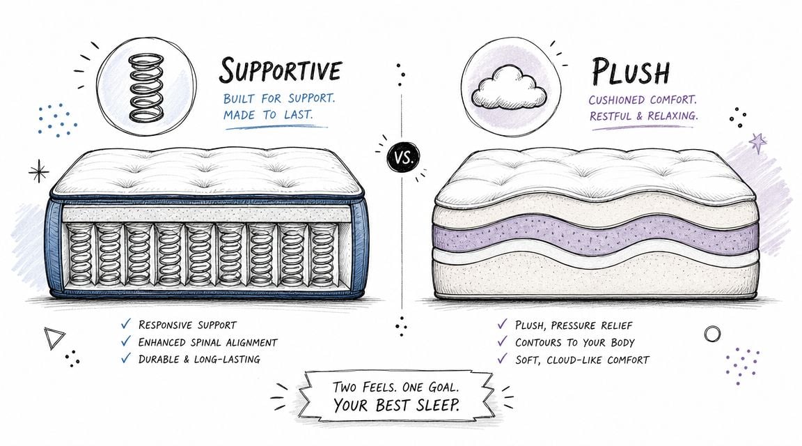 A comparative infographic showing the structural differences between a supportive coil mattress and a plush foam mattress.